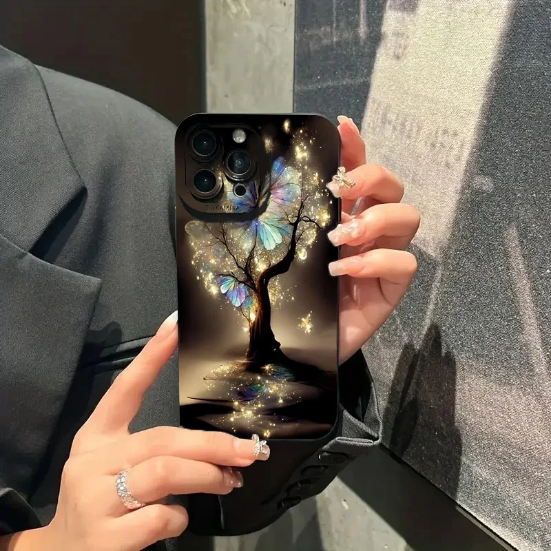 Glowing Butterfly Tree Pattern Shockproof Phone Case For iPhone 17 Air 16 15 14 13 12 11 Pro Max XR X XS 7 8 15 Plus SE2 Cover