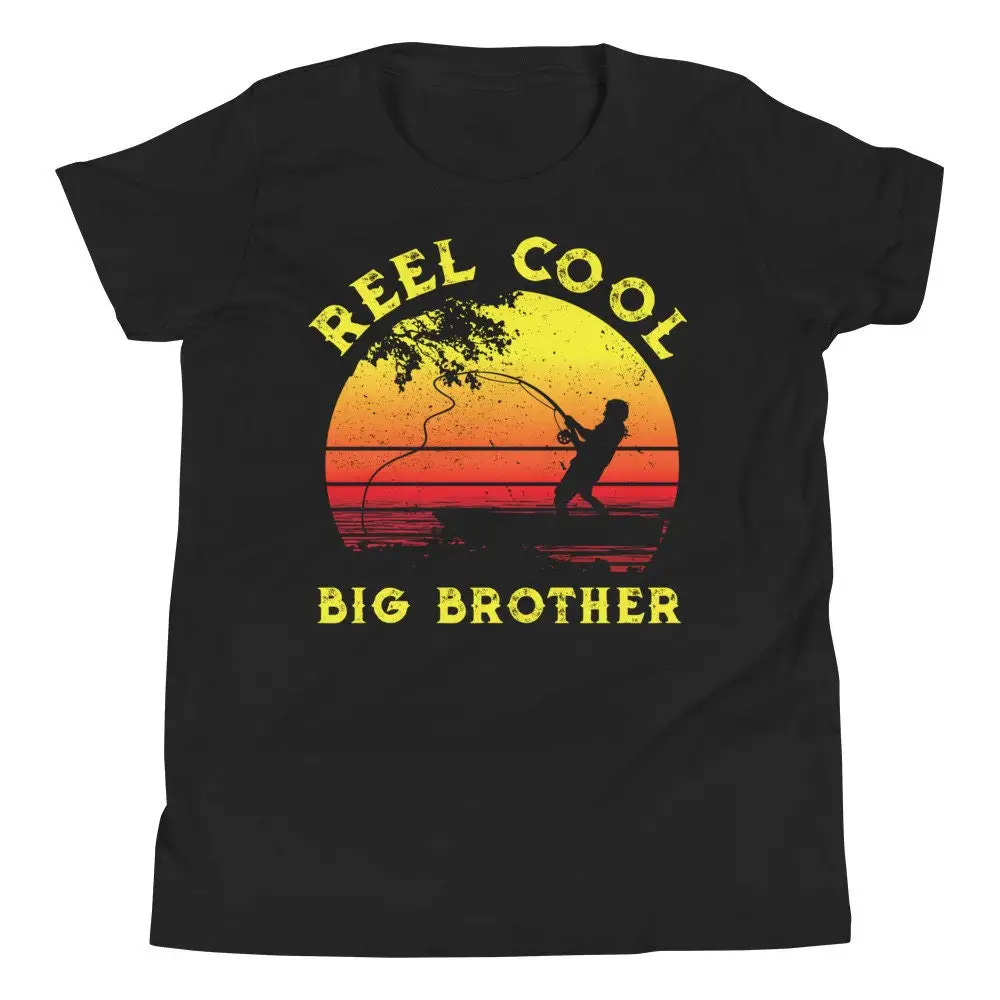 Reel Cool Big Brother Fishing T Shirt Bro Older Sibling Fisherman Fisherboy