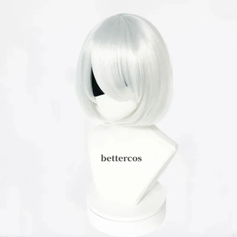 High Quality NieR:Automata YoRHa No. 2 Type B 2B YoRHa No.9 Type S 9S Cosplay Wig Short Silver White Hair Party Wigs  Wig Cap