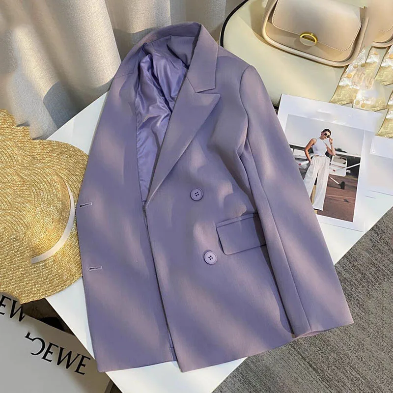 Casual Women's Blazer for Spring 2026 New Fashion Double-Breasted Purple Blazers Jacket Woman with Design Flair Suit Outwear