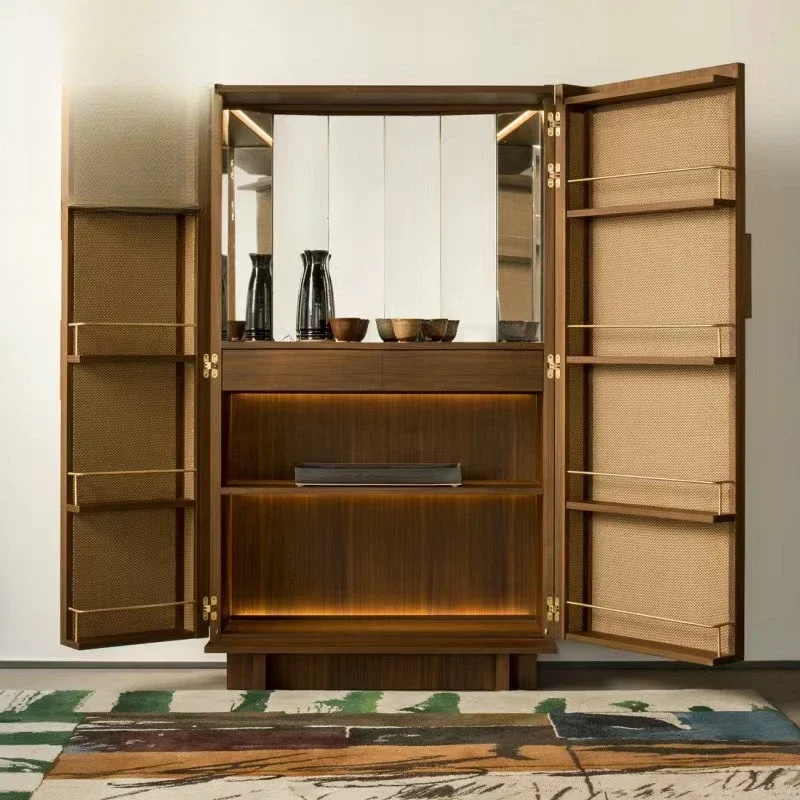 خزانة مشروبات من الخشب الصلب بتصميم ديكور ناعم، وخزانة تزيين فيلا نادي الفندق