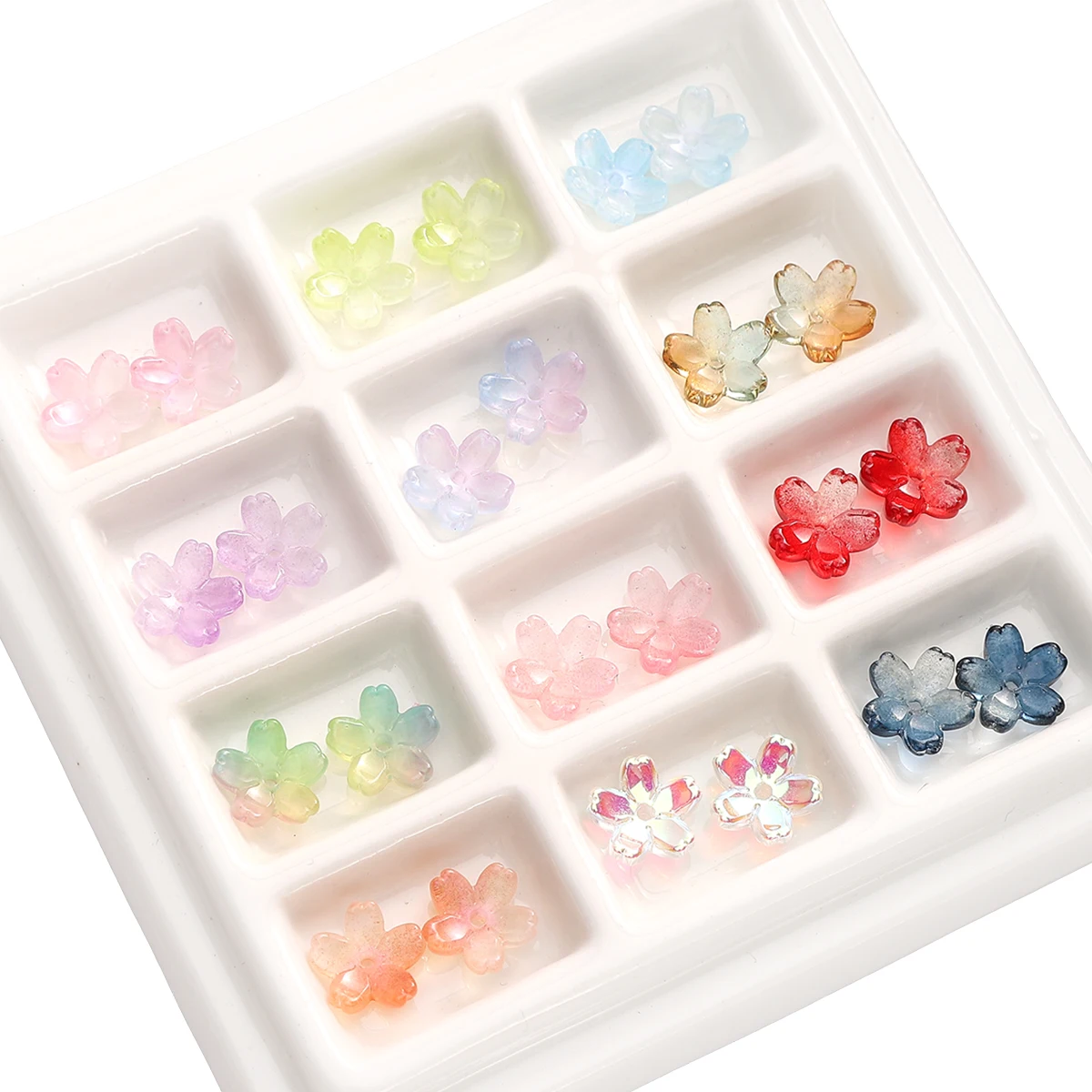 10pcs 11/15mm Gradient Color 3D Sakura Glass Beads Cherry Blossom Flower Loose Beads For Jewelry Making DIY Bracelet Accessories