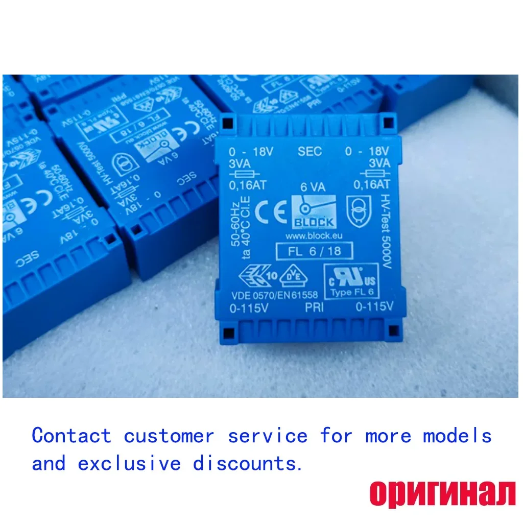 Brand New Original BLOCK FL 6/18 Encapsulated Isolation Transformer 6VA Dual 18V Output 4‑Wire PCB Mount Power Transformer