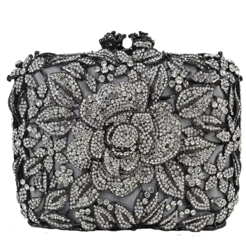 2023 New Arrival Flower Crystal Wedding Bridal Clutch Purse Luxury Designer Women\'s Dinner Party Cocktail Handbags Diamond Bags