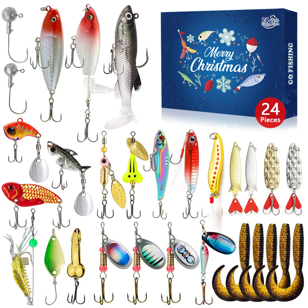 

Christmas Fishing Mystery Box 24PCS Lure Set Pencil Soft Bait Spoon Hard Bait Gift for Fishing Enthusiasts