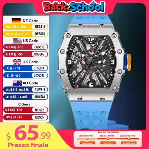 Imagen 1 del producto PAGANI DESIGN PD1738 relojes de esqueleto reloj de cuarzo de marca reloj impermeable de acero inoxidable de zafiro de lujo para hombres