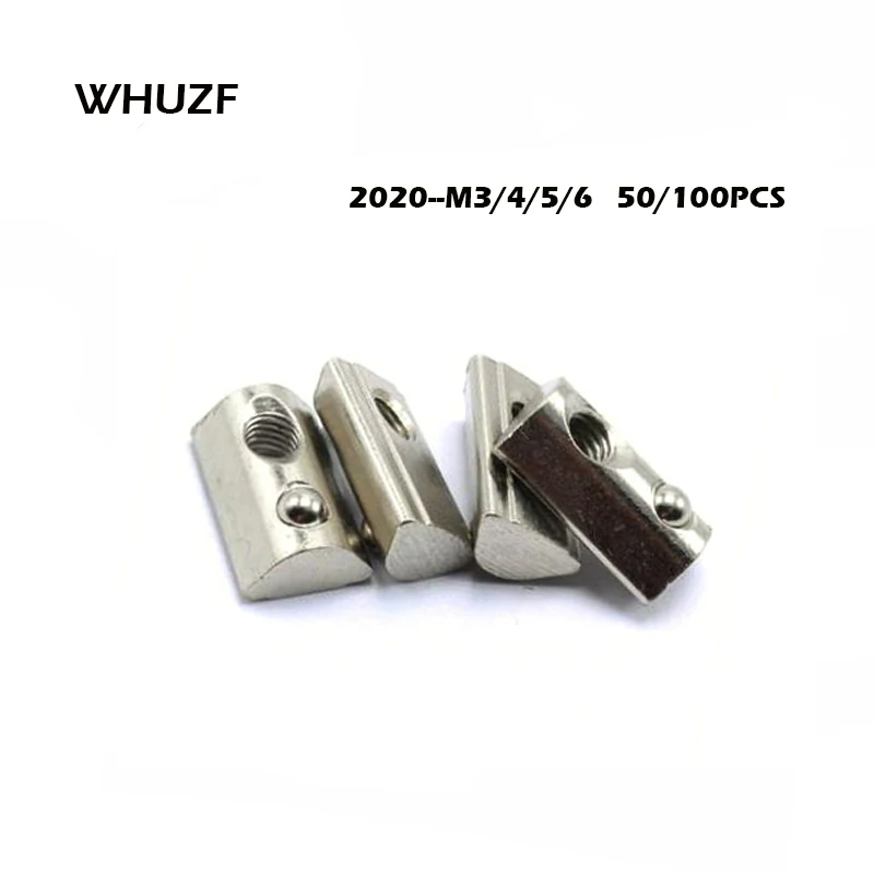50/100PCS M3 M4 M5 M6 Roll in Spring T-nut with Ball for Aluminum Extrusion with Profile 2020 Series Aluminum Profile Groove 6