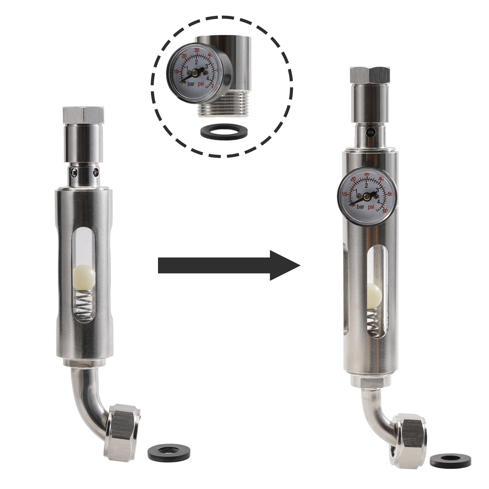 Pressure Gauge Kit for Pro Keg Filler FOB Beer Stop w/Adjustable PRV 3-60psi