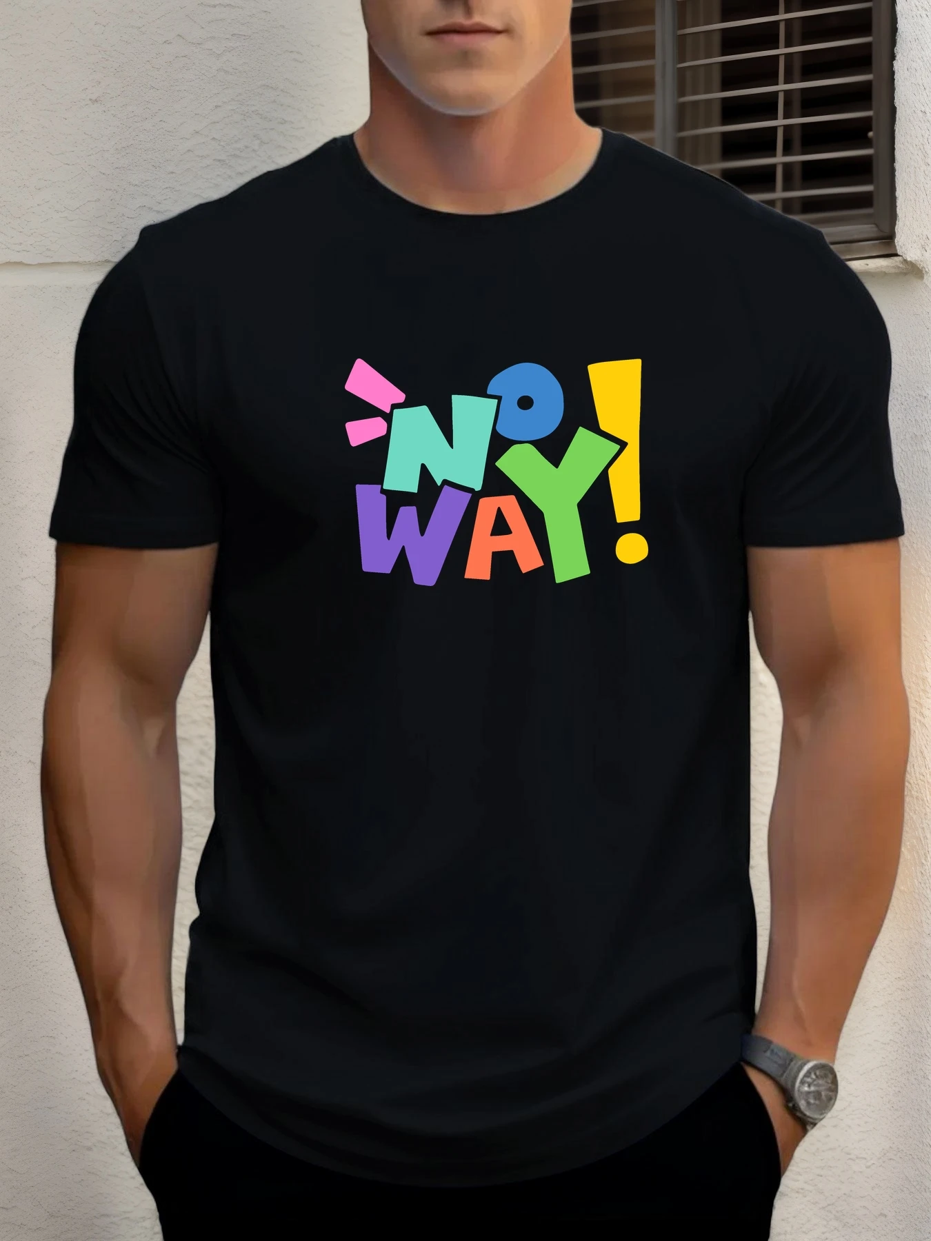 

Man Short Sleeve T-shirt NO WAY Print Summer Round Neck Oversized Tee Casual Fashion High Quality Clothing