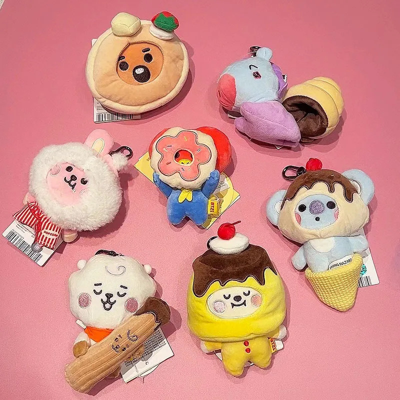 10CM Kawaii BT21 Cartoon Keychain Shooky Cooky Chimmy Rj Plush Pendant Dessert Series Bag Pendant Plush Doll Ornament Gifts