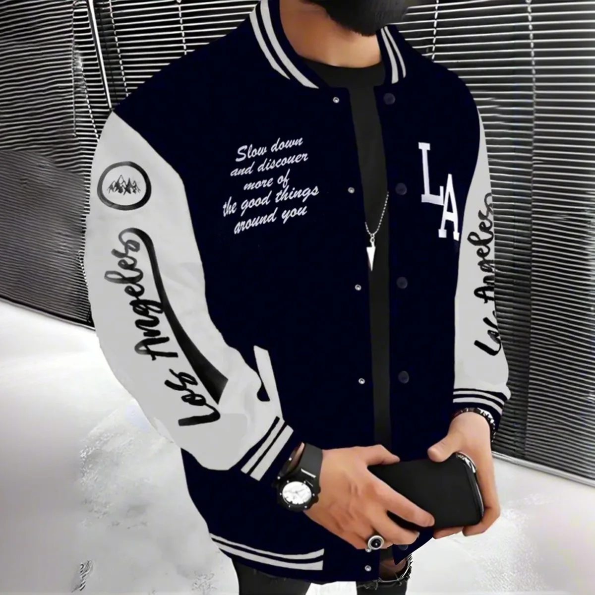 Men's Casual Jacket with Spring Print and Color Matching