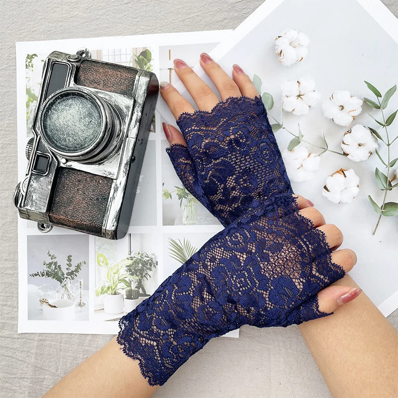 Sexy Lace Gloves For Women Spring Summer Sunscreen Anti-uv Short Fingerless Driving Gloves Outdoor Half Finger Mittens