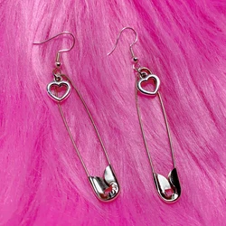 Y2K Accessories Pin Heart Earrings Punk Aesthetic Gothic Harajuku Dangle Earrings for Women Korean Fashion Egirl Jewelry Korean