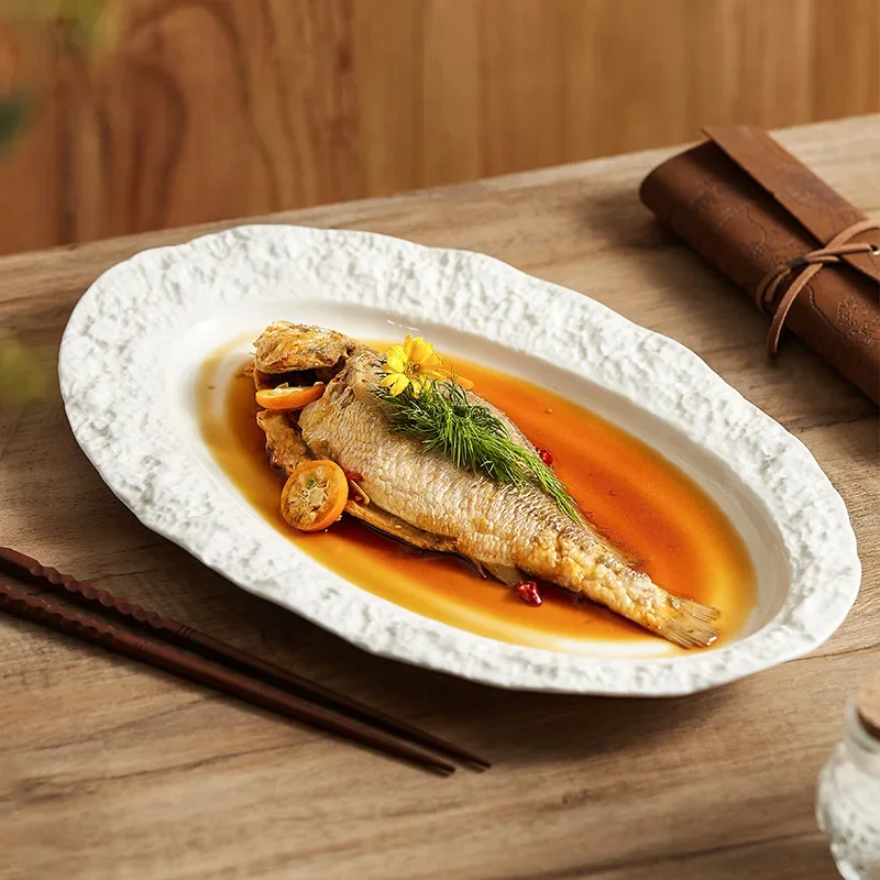 Luxury Minimalist Ceramic Fish Plate - Large Oval High-End Dishes, Elegant Home Dining & Hotel Table Setting Plates