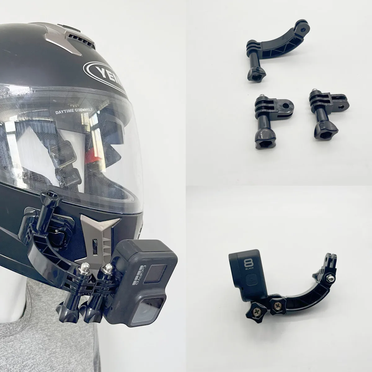 

Adjustable Motorcycle Helmet Chin Mount for Action Cameras Curved Bracket Kit Easy Install Riding Recording Accessory