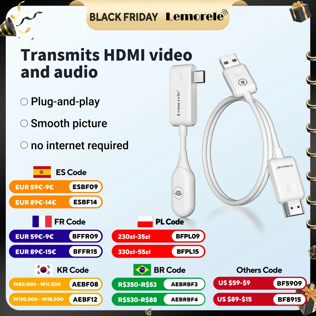

Lemorele HDMI Wireless Type C to HDMI Transmitter Receiver Wireless Extender Kit 30M Video Transceiver for TV Camera Projector