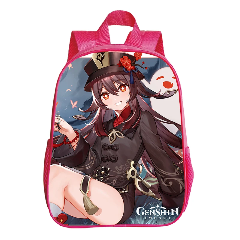 Game Genshin Impact Kindergarten Schoolbag 12Inch Pink Bookbag Girls Cartoon Anime Rucksack Kids Orthopedic Backpacks 4-13 Year