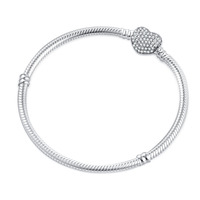 European Heart Clasp With With Zircorn Stone Clasp Bracelet Bangles 16cm To 21cm Fit Diy Big Hole Charm Beads Jewelry