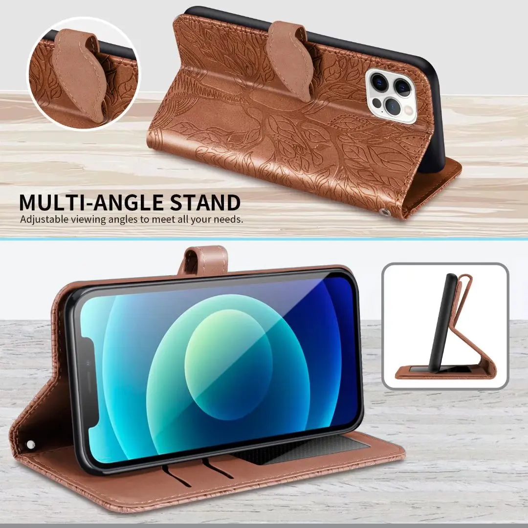 Embossed Tree Leather Phone Wallet Case Book For Samsung Galaxy S25 Edge S24 Ultra S23 S22 S21 S20 FE S10 S9 S8 Plus Flip Cover