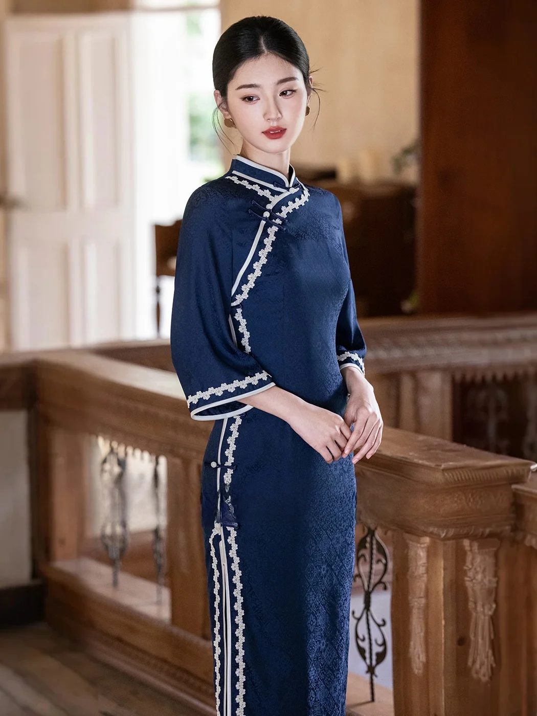 

Blue Young Women's High-Quali Revamped Retro Sle Chinese New Sle Ele Classy Autumn Season Long Skirt