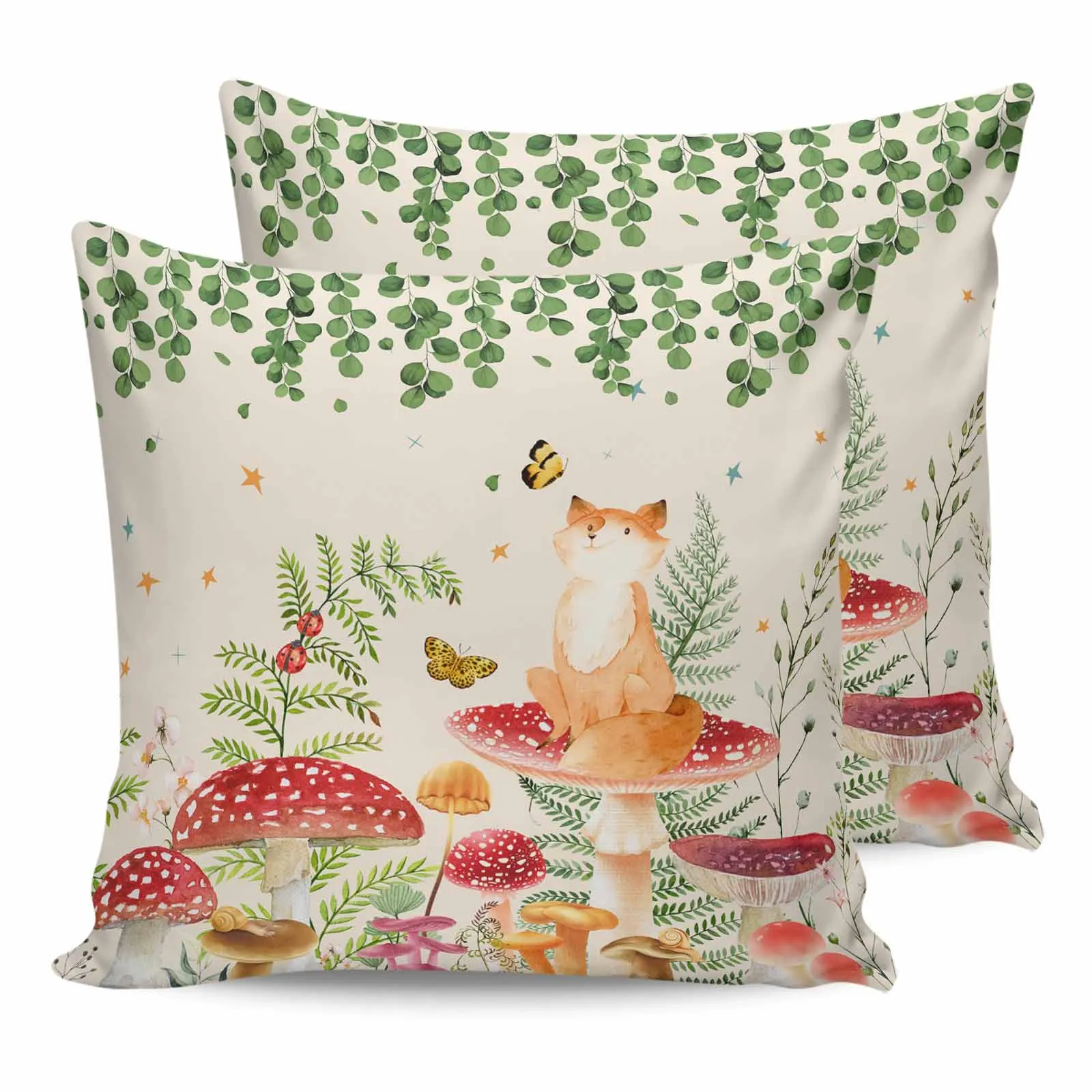 Mushroom Ladybug Fox Eucalyptus Plant 2/4PCS Outdoor Pillowcase Waterproof Sofa Pillow Cover Garden Cushion Covers Home Decor