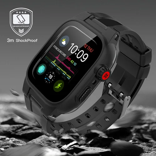 Imagen 2 del producto Funda impermeable IP68 para Apple Watch Series 9 8 7 6 5 4 3 2 SE 45 44 41 38mm cubierta de armadura buceo natación deporte al aire libre anticaída