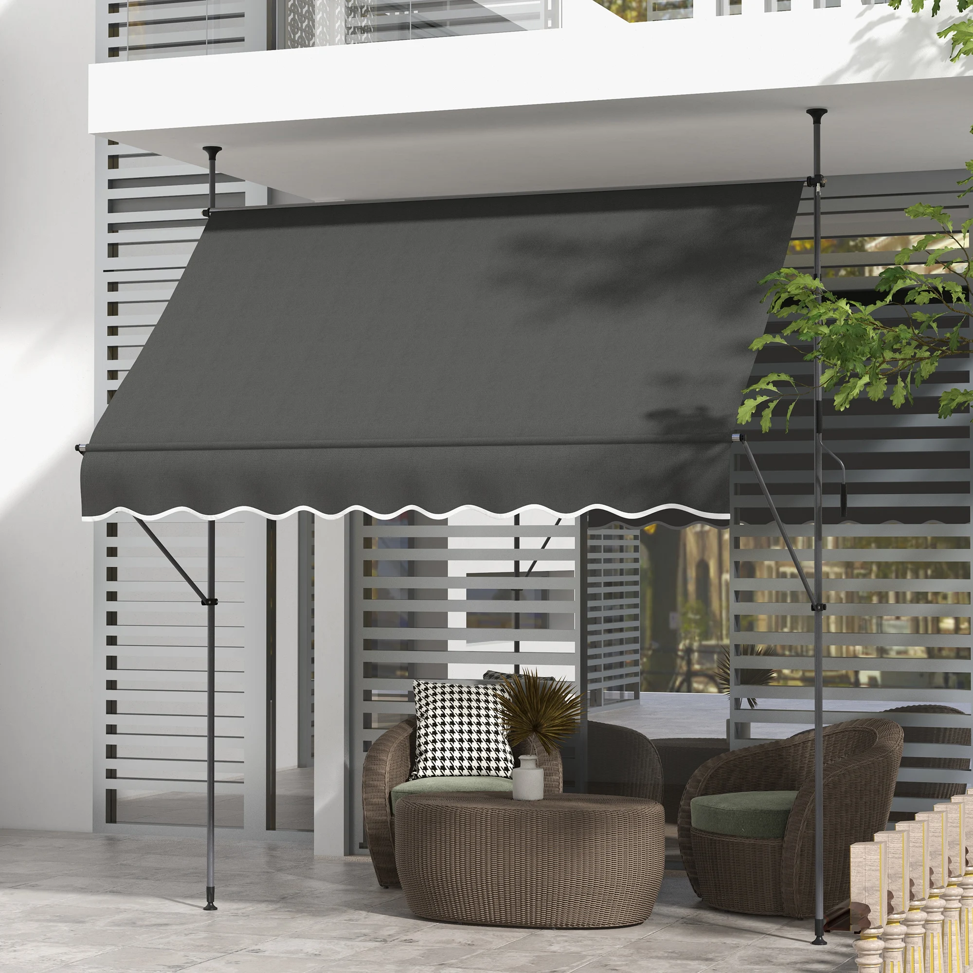 8' x 4' Manual Retractable Awning, Non-Screw Patio Awning, UV Resistant for Window or Door, Dark Gray
