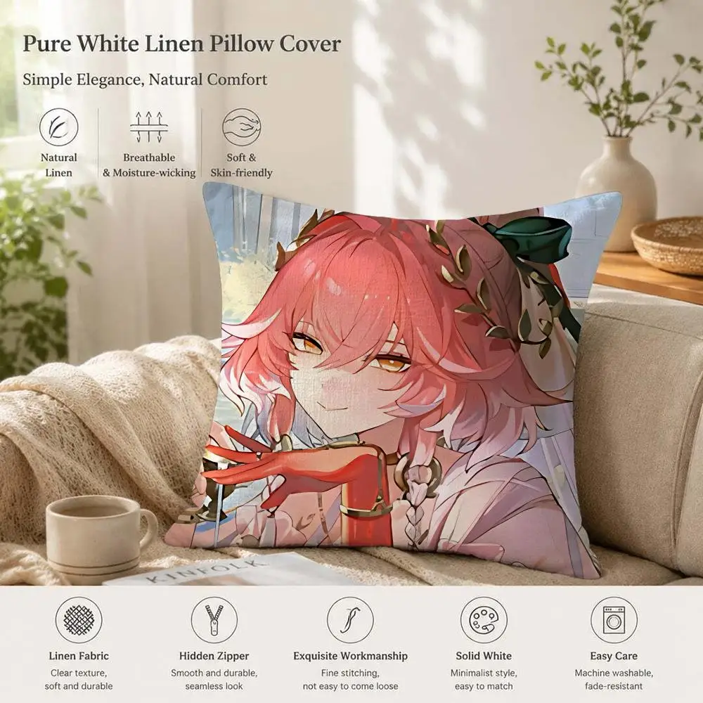 Wuthering Waves Changli Cushion Cover 1/4PCS Linen Sofa Couch Bedroom Living Room Home Office Decor Pillow Case
