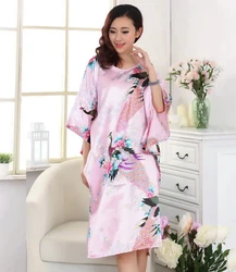 Summer Women's Faux Silk Nigh Robe Black Lady Bath Gown Nightgown Bathrobe Sleepwear Mujer Pijama Flower Zh07C