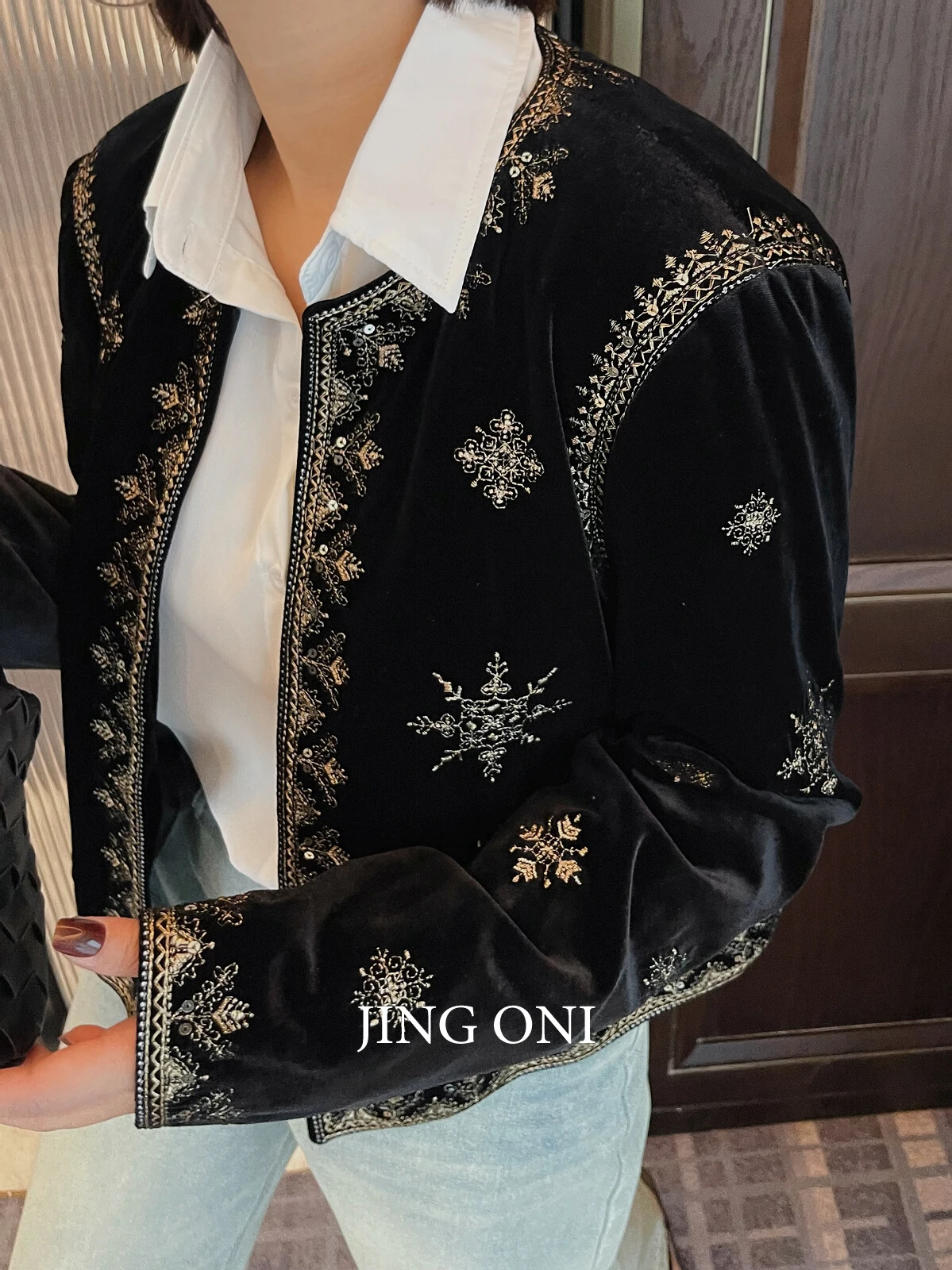 Embroidered Jacket Crop Coat Spring Tops Y2K 2024 Woman Clothing Korean Style Vintage Fashion Elegant Long Sleeve Luxury Bomber