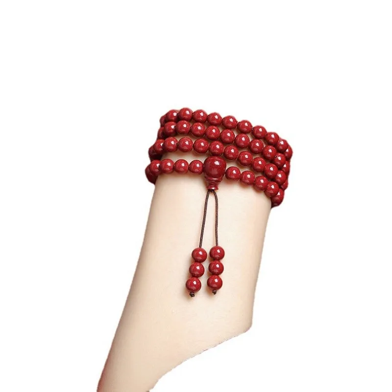 Red Cinnabar Bracelet 108 Buddha Beads Rosary Adult Red Rope Bracelet Natal Year Red Starry Sky Purple Cinnabar