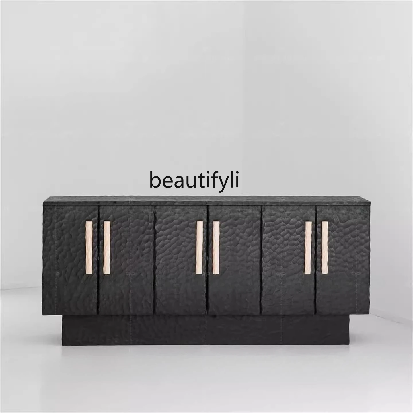 

Retro solid wood dining side cabinet, creative home decoration cabinet modern, black carved locker