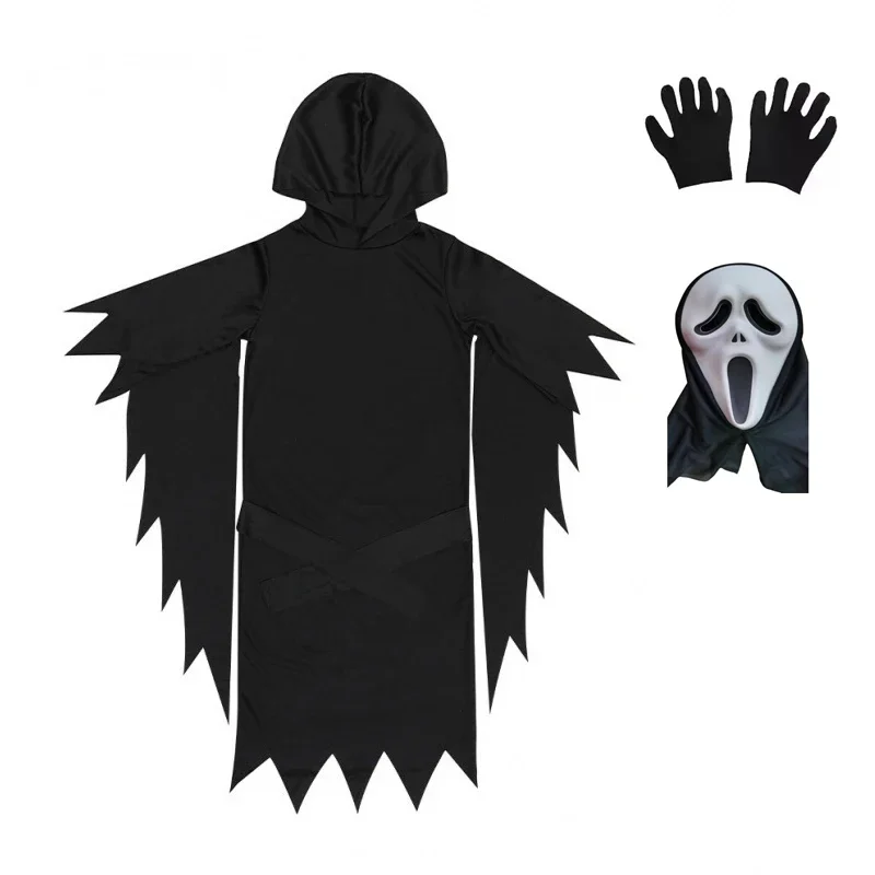 Costume d'Halloween pour adultes, vêtements de fantôme, masque effrayant de crâne de haute qualité, 