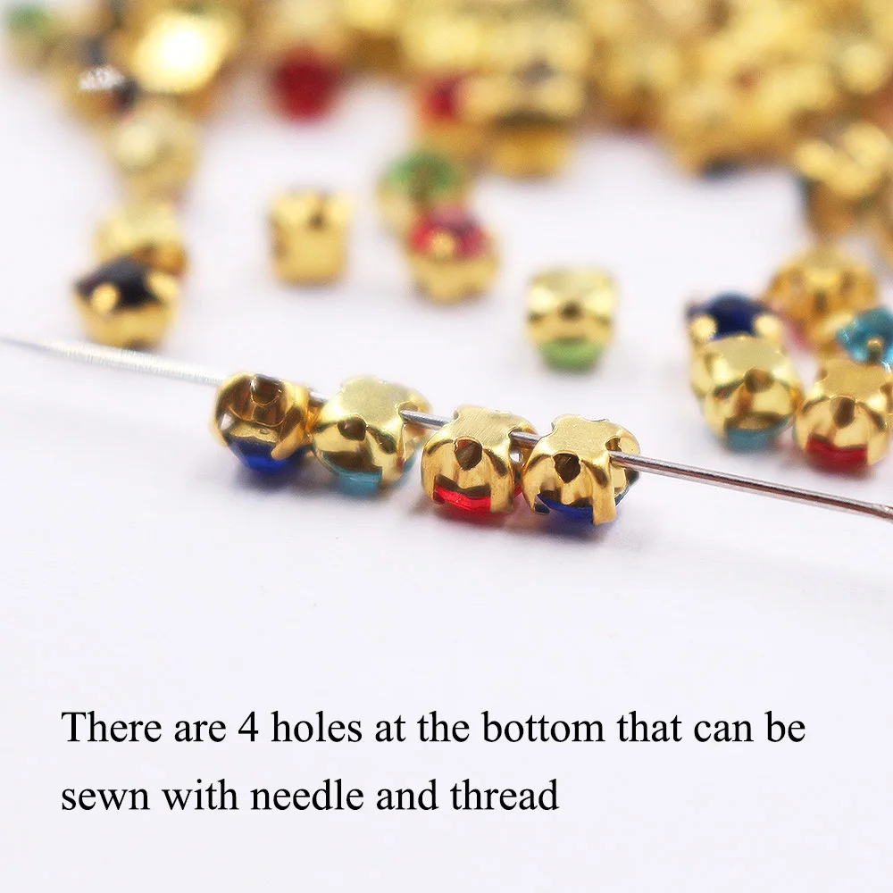 3mm-8mm Sew On Rhinestones Gold Base Flatback Crystals Beads Strass Trim Stones Crafts Sewing Rhinestones for Clothes Decoration