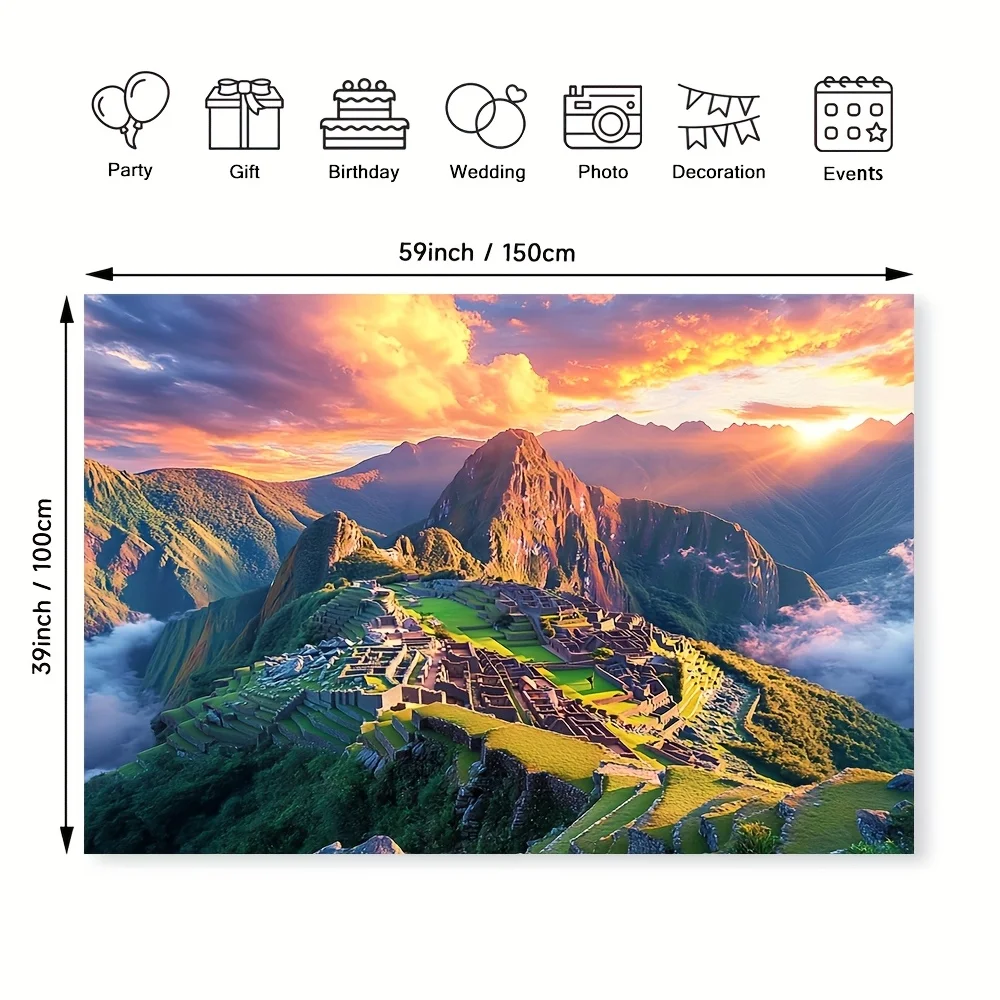Vintage Machu Picchu Tapestry Wall Hanging Peruvian Inca Ruins Landscape Art Boho Travel Decor Sunset Mountain Scene for Living