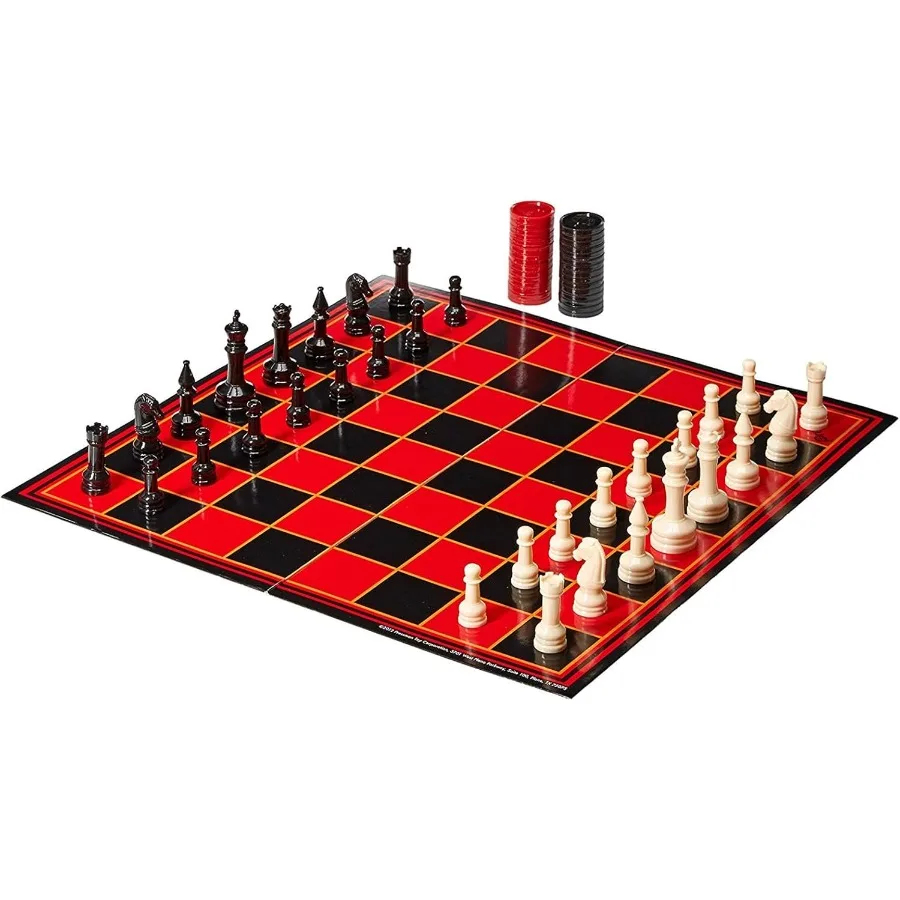 مجموعة ألعاب لوحية ThreeinOne للمنزل والسفر: تتضمن قطع شطرنج Staunton كاملة الحجم لعبة الداما المتشابكة وصعبة الطاولة بوا