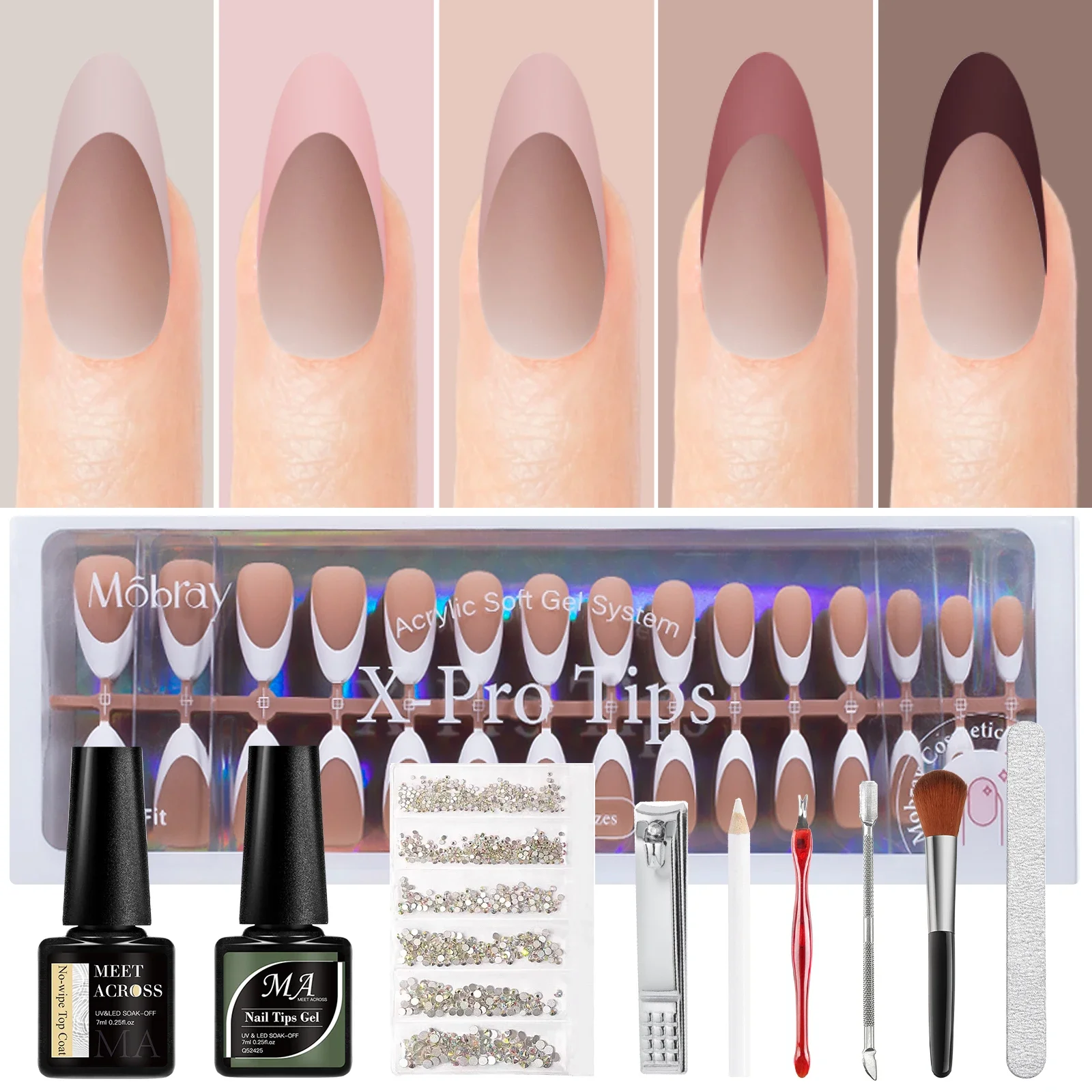 

150pc French Style Press On Nail Tips Gel Set Square Coffee Color French False Fake Nail Extension Tips for Manicure DIY Design