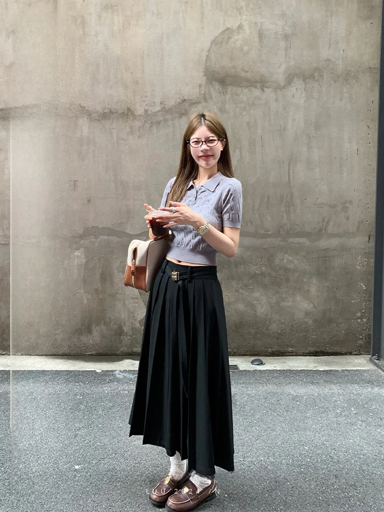 

Юбка Bla Miu A-Line для женщин, весна-осень, миди, с эффектом похудения, с разрезами, в корейском стиле, для офиса