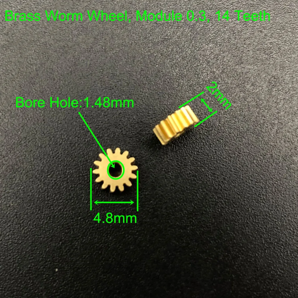 5 Buah Roda Gigi Cacing Kuningan Modulus 0.3 Kepala Tunggal 3.8x5mm Lubang 0.98mm 14T Rasio Pengurangan 14:1 4.8x2mm Diameter Lubang 1.48mm 1.5A