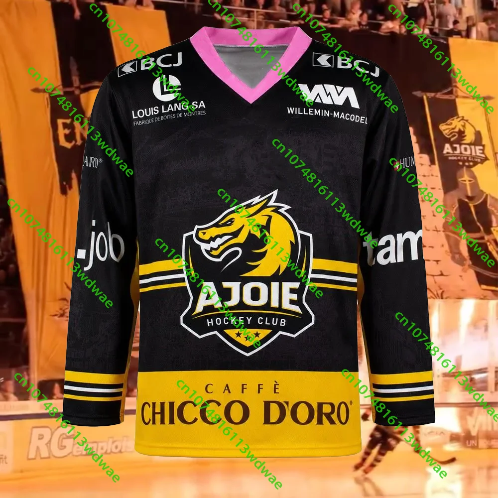Latest HC Ajoie Switzerland Hockey Competition 26/27 Ice Hockey Jersey Men's Long Sleeves 3D Print Sport Breathe Cycling Shirt