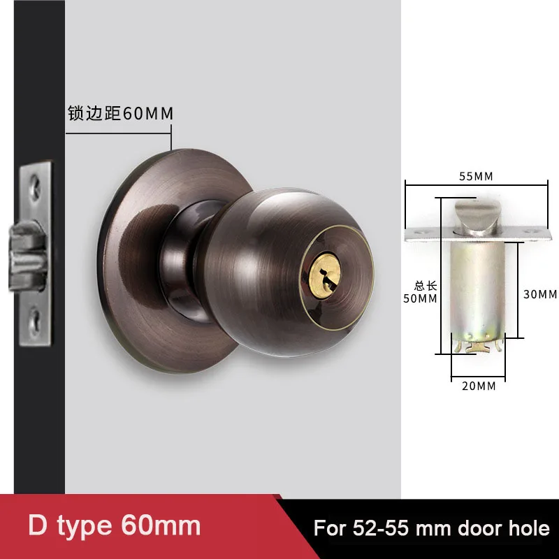 Aluminum Alloy Round Door Knobs Rotation Lock Knobset Handle Metal Door Knob With Key for Home Bedrooms Living Rooms Bathrooms