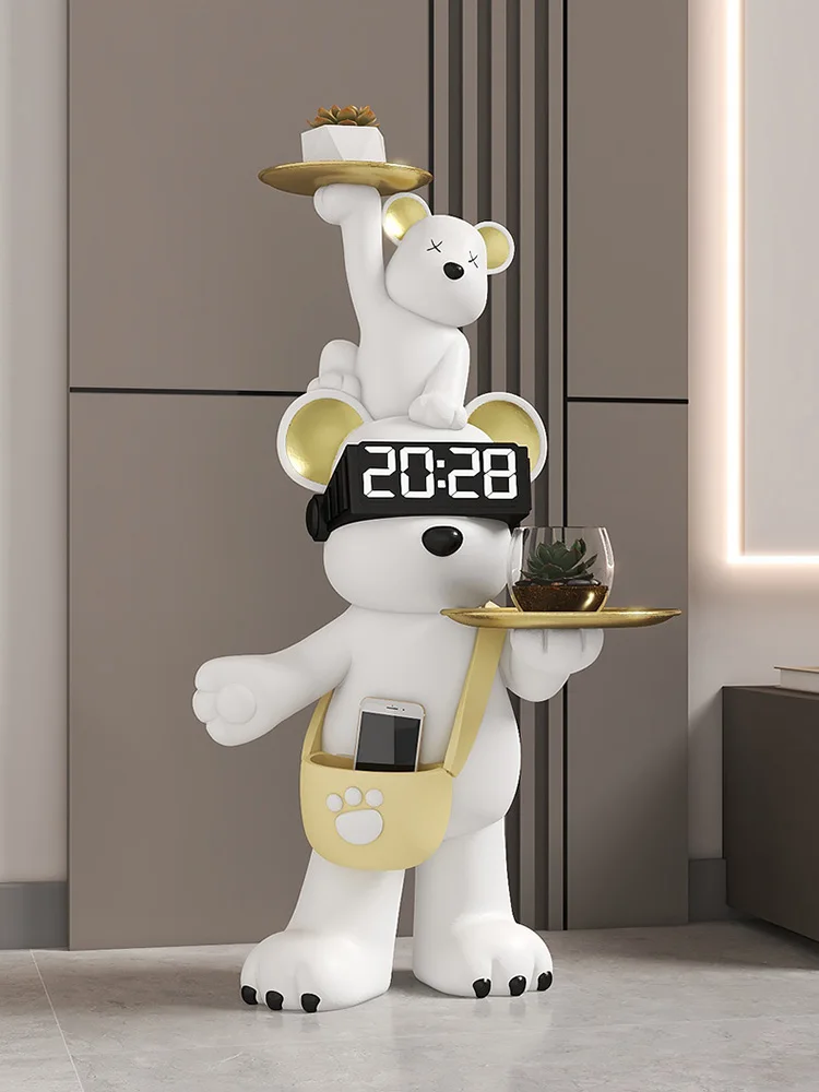 Living Room TV Cabinet Ornaments Alarm Clock Polar Bear Home Decorations Sculptures Statue Room Decoration Piggy Bank Figurines