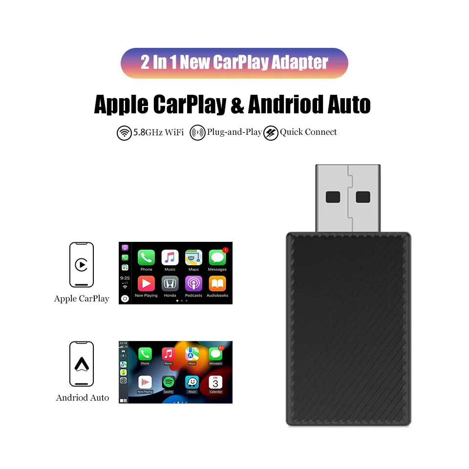 

2in1 Wireless Carplay Adapter Android Auto Smart Dongle Mini Box Plug & Play For Volvo Cadillac Jeep Lexus Buick Volkswagen Kia