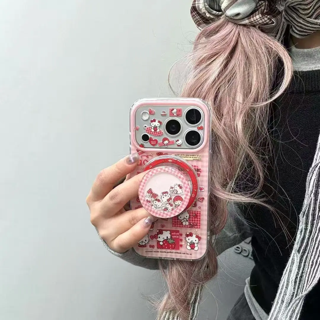 Fashion INS Kawaii Hello Kitty Quicksand Phone Ring Holder for Magafe Phone Universal Foldable Desktop Bracket for Samsung Flip8 view 6