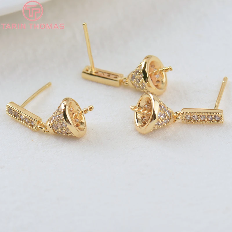 

(2075)2PCS 8x17MM 24K Gold Color Brass with Zircon Stud Earrings with Half Pin Stud Earrings High Quality Jewelry Making Finding