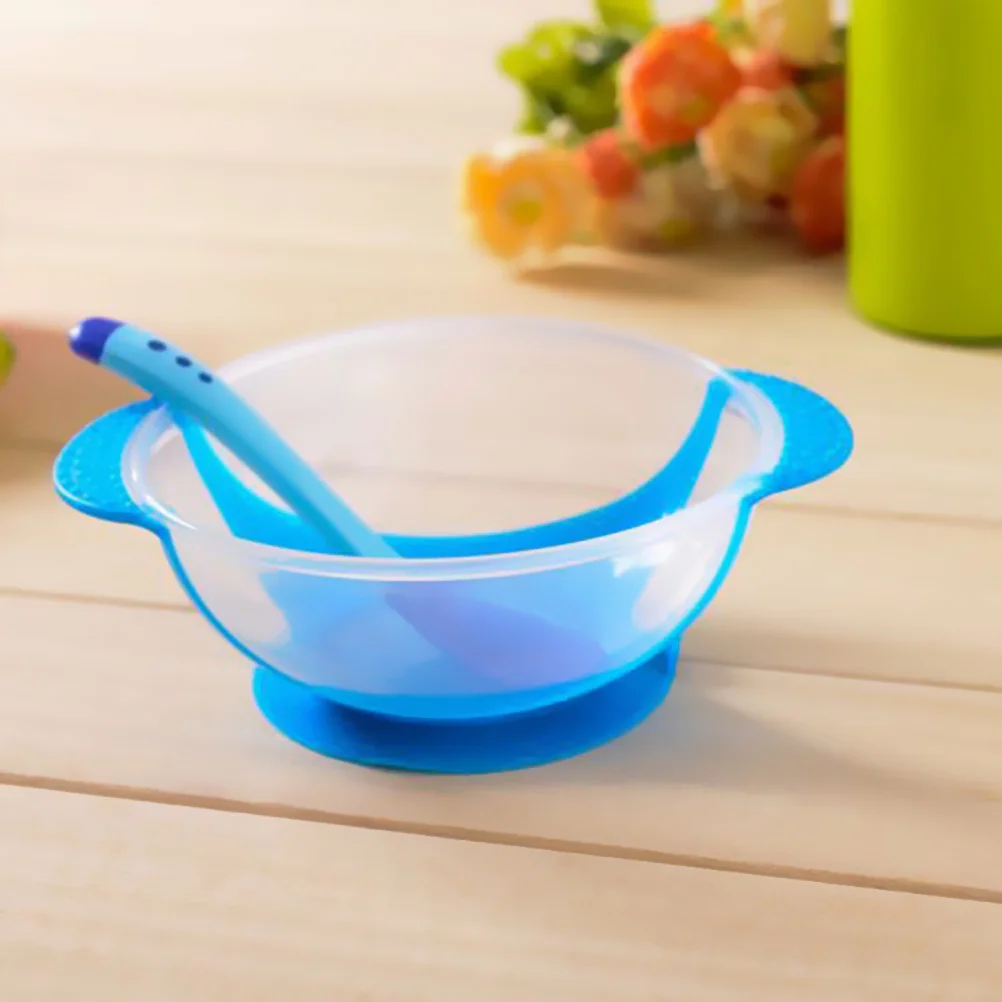 

Baby Suction Bowl Silicone Anti-Slip Feeding Tableware Temperature Sensing Spoon Ergonomic Handle Training Bowl For Toddlers