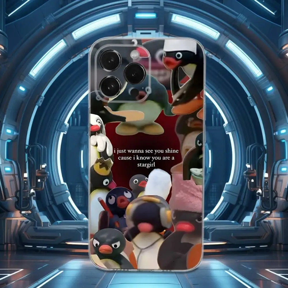 حافظة هاتف لطيفة على شكل Pingu Penguin لهاتف iPhone 16,15,17,14,13,12,11 Pro,Max,Plus,X,XS,XR,SE,غطاء ناعم شفاف صغير #3