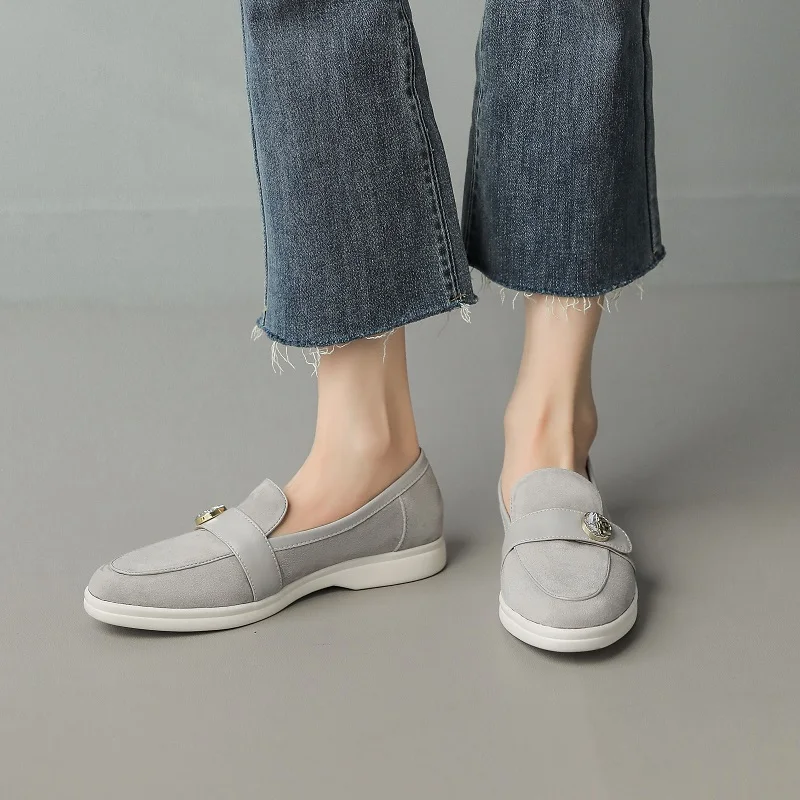 Comfort Basic Loafers Spring Autumn Slip On Sheepsuede Real Leather Casual Flat Shoe Round Toe With Flat Heel Women Flats