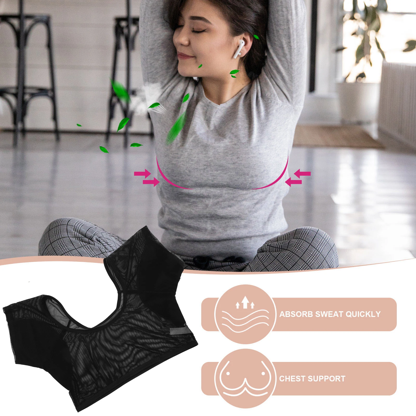 سترة عرق تحت الإبط للنساء مقاومة للعرق وممتصة للرطوبة ملابس رياضية بدون خياطة مع وسادات قطنية سترة تمرين قابلة للتنفس