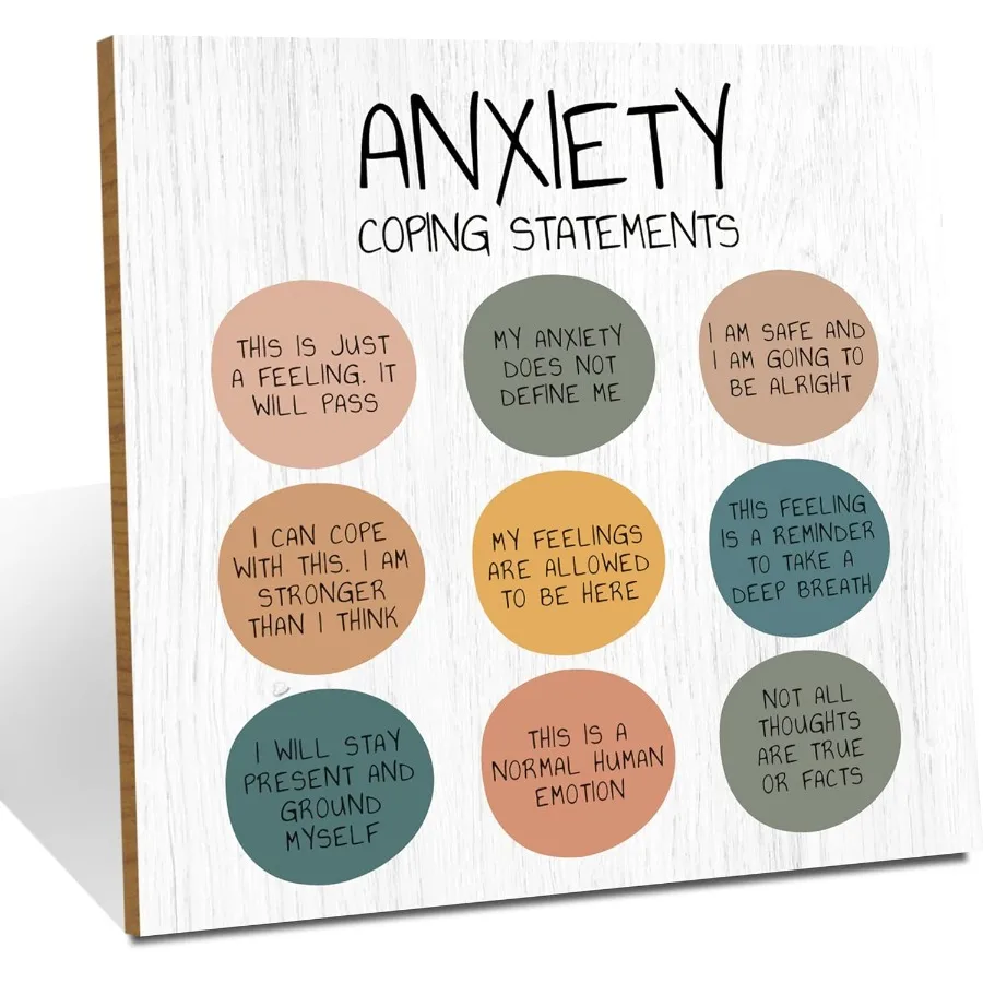 Inspiratiol Therapy Office Decor Rustic Wooden Desk Decor Anxiety Help Mental Health Gifts for Therapist School Counselor CBT C